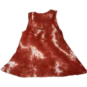 Vine & Love Sleeveless Burnt Orange And White Tie Dye Flare Bottom T-Shirt